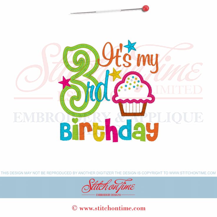 947 BIRTHDAY : 3 With Cupcake Applique 5