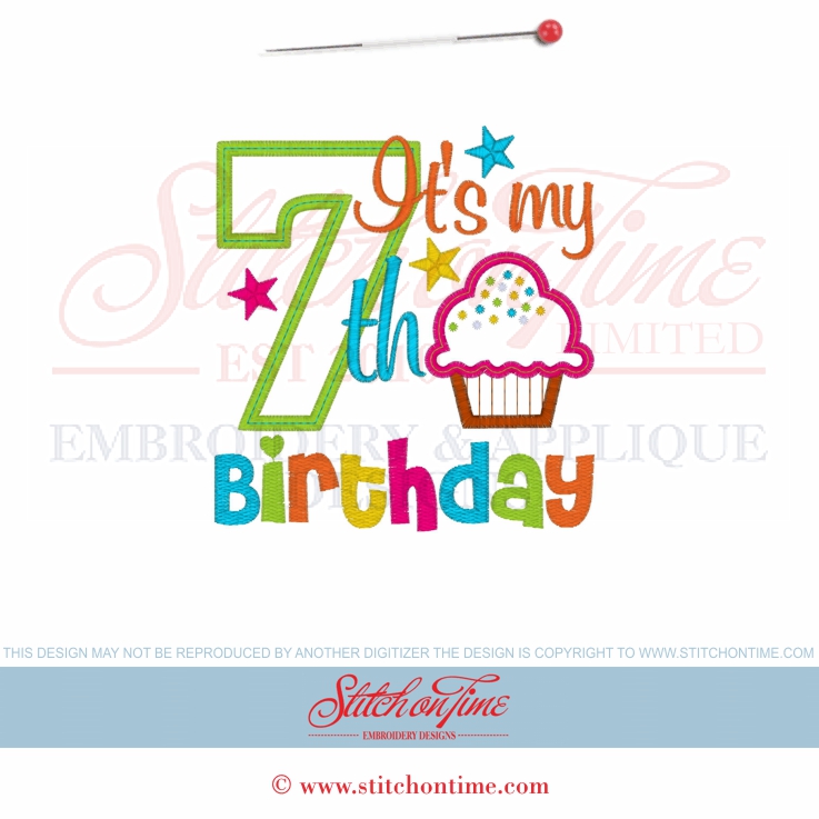955 BIRTHDAY : It's My 7th Birthday Applique 5x7