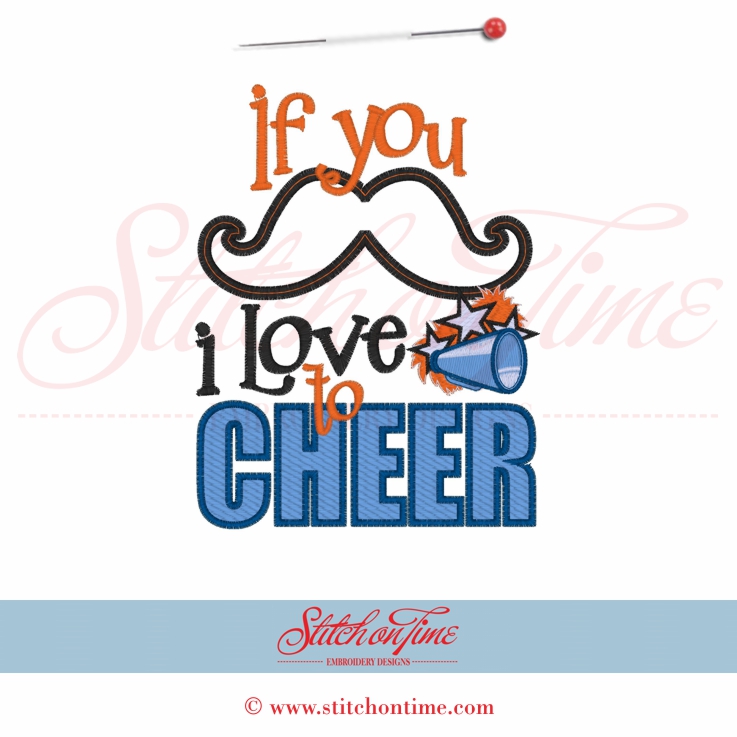108 Cheerleader : If You Mustache I Love To Cheer Applique 5x7