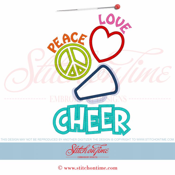 119 Cheerleader : Peace Love Cheer Applique 6x10