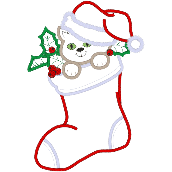 Christmas (A102) Cat in Stocking Applique 5x7
