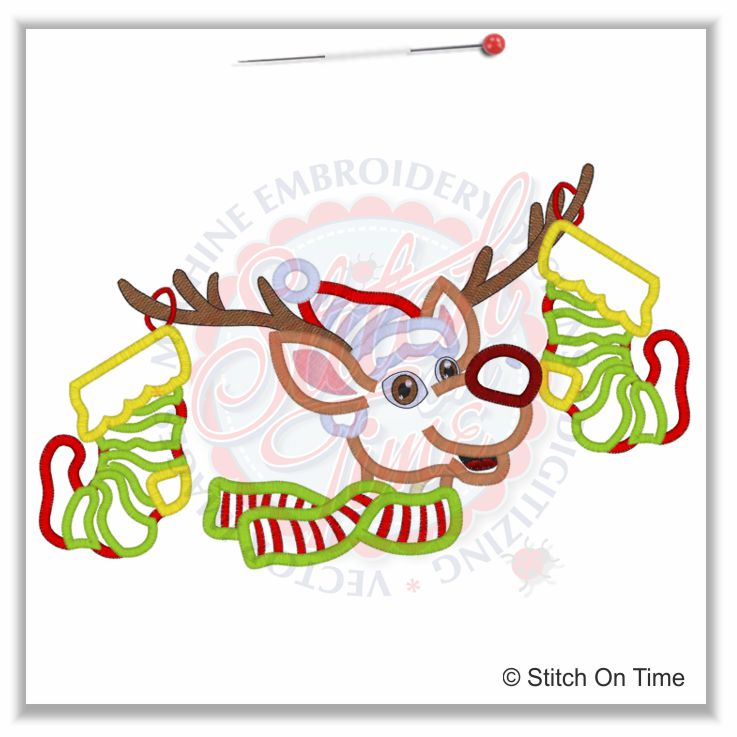 364 Christmas : Reindeer With Stockings Applique 6x10
