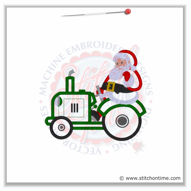 425 Christmas : Santa On A Tractor Applique 5x7