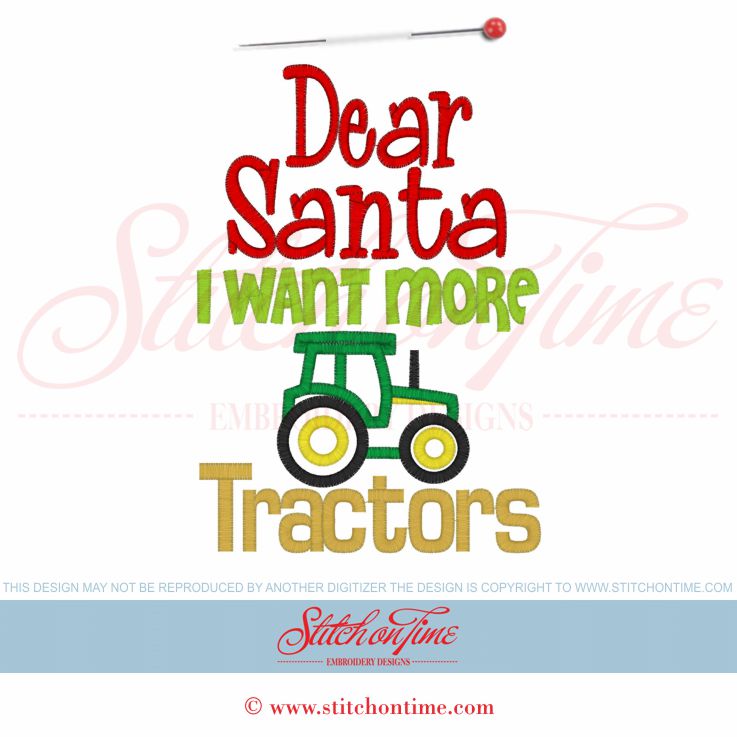 658 Christmas : Dear Santa I Want More Tractors Applique 5x7