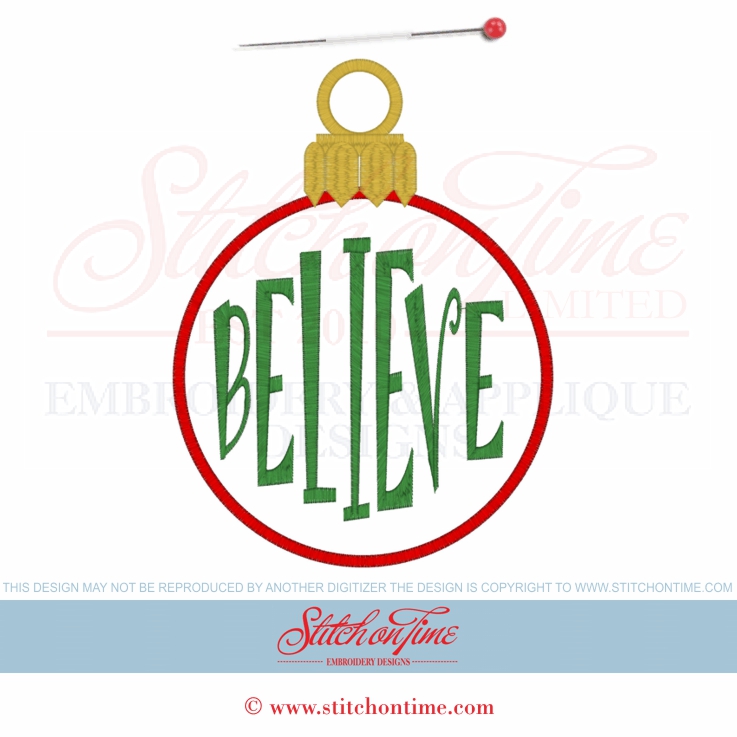 677 Christmas : Ornament Believe Applique 6x10