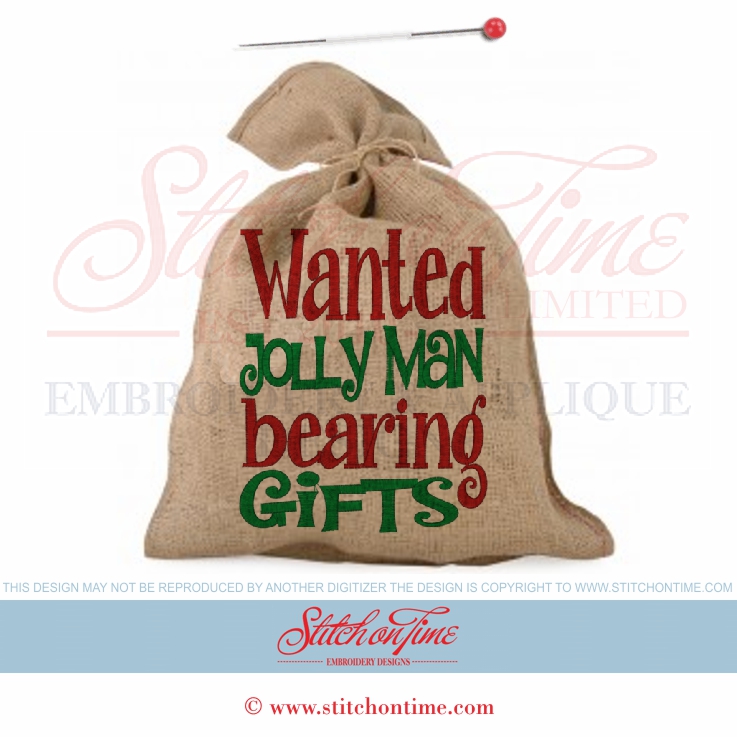 722 Christmas : Wanted Jolly Man Bearing Gifts 3 Hoop Sizes