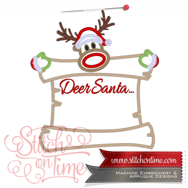 766 Christmas : Deer Santa Scroll 3 Hoop Sizes Inc.