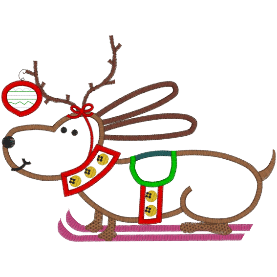 Christmas (A91) Reindeer Dog on Sleigh Applique 5x7