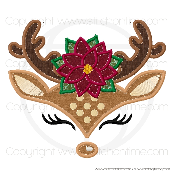 977 Christmas: Deer with Poinsettia Applique