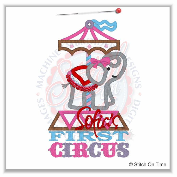 18 Circus : First Circus Elephant Applique 5x7
