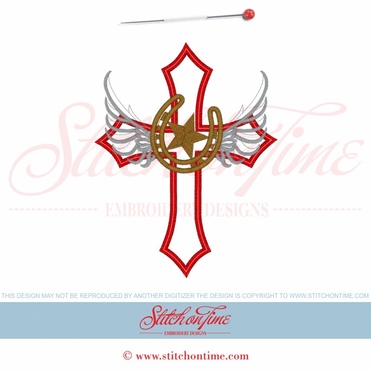 23 Cowboy : Cross with Winged Horseshoe Applique 5x7