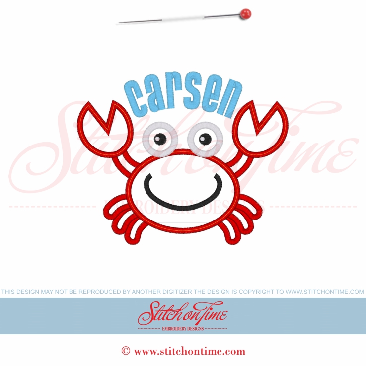11 Crabby : Crab With Name Made To Order Applique 5x7