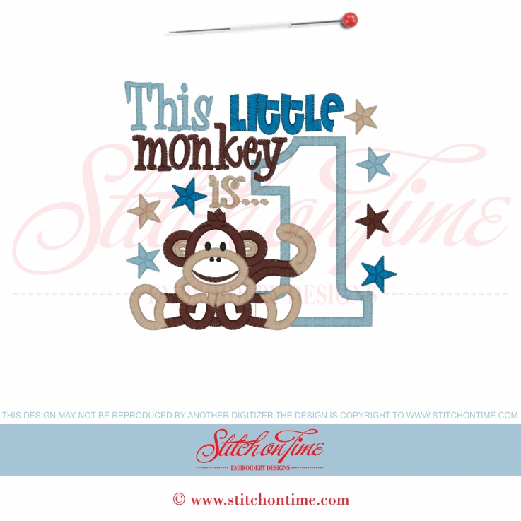 2917 Custom : This Little Monkey Is 1 Applique 5x7