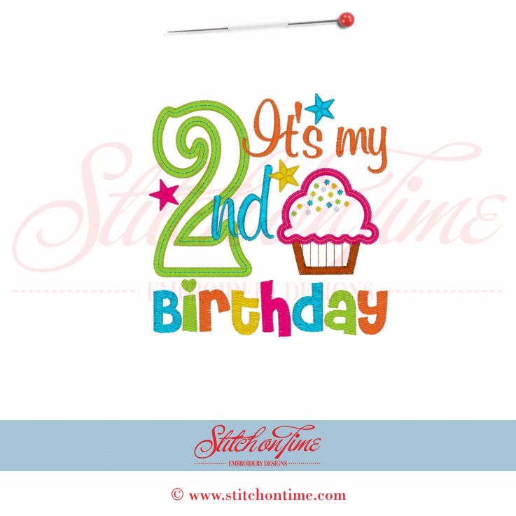 3097 Custom : It's My 2nd Birthday Cupcake Applique 5x7
