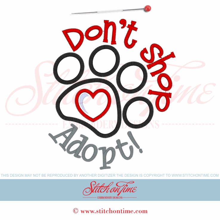 26 Dogs : Don't Shop Adopt! Paw Applique 6x10