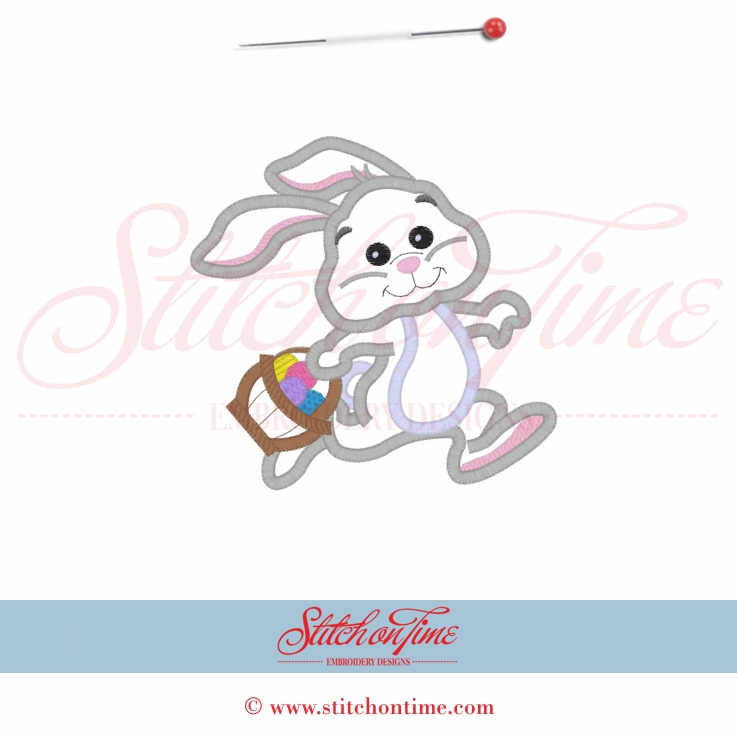 137 Easter : Bunny Rabbit With Egg Basket Applique 5x7