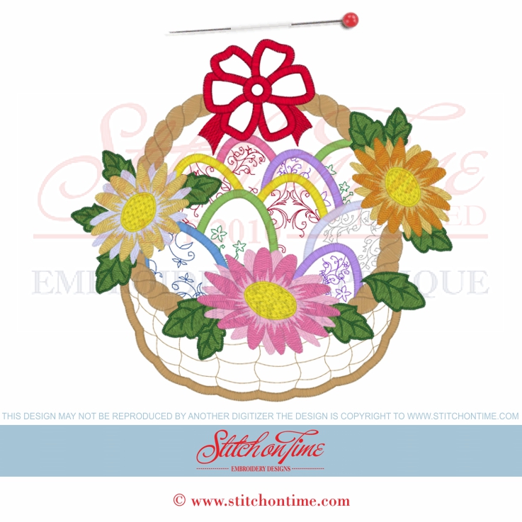 169 Easter : Easter Egg Basket Applique 3 Hoops Sizes