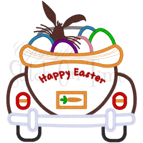 Easter (B7) Bunny Rabbit in Car Applique 6x10
