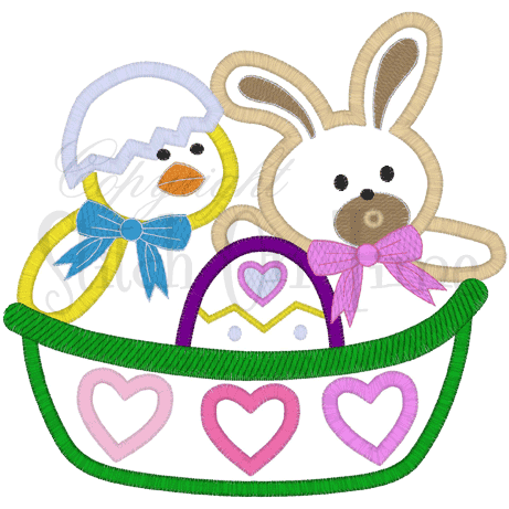 Easter (80) Bunny & Chick Basket Applique 5x7