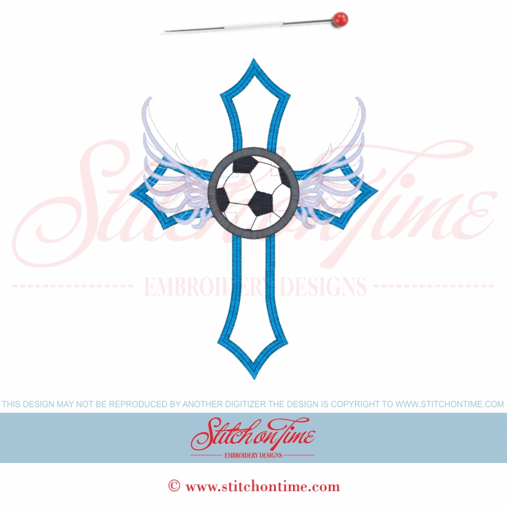 78 Football : Winged Soccerball With Cross Applique 5x7