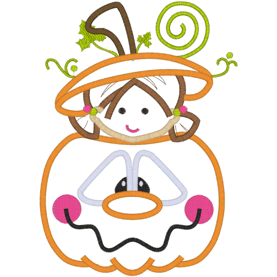 Halloween (A160) Girl in Pumpkin Applique 5x7