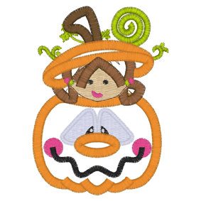 Halloween (A192) Girl in Pumpkin Applique 4x4