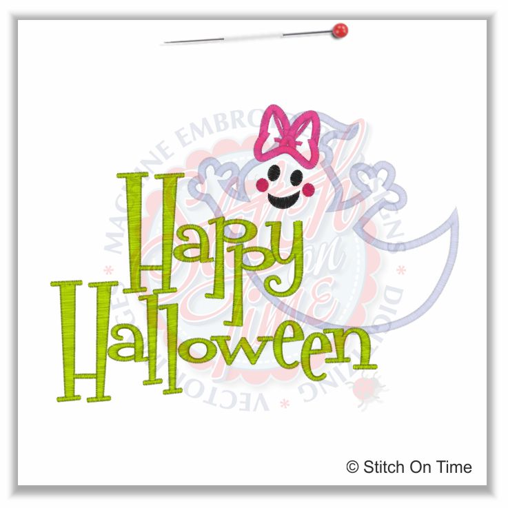 316 Halloween : Happy Halloween Ghost Applique 6x10