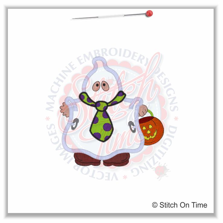 329 Halloween : Ghost with Tie & Pumpkin Applique 5x7