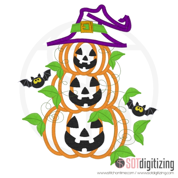 606 Halloween : Stacked Witchy Pumpkins Applique