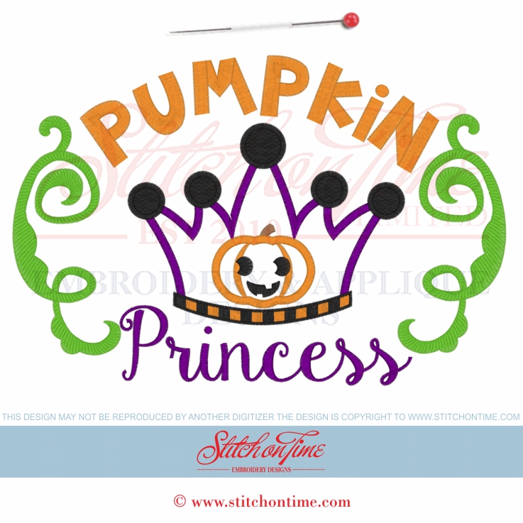 5 HALLOWEEN ACCESSORIES : Pumpkin Princess Applique 3 Hoop Sizes