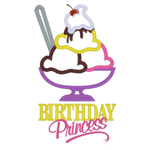 Ice Cream (12) Birthday Princess Applique 5x7