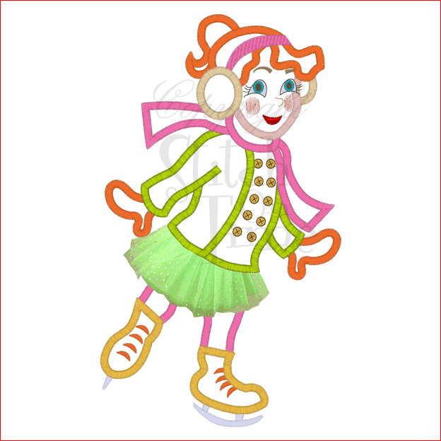 Ice Skate (4) Girl Skater Applique 6x10