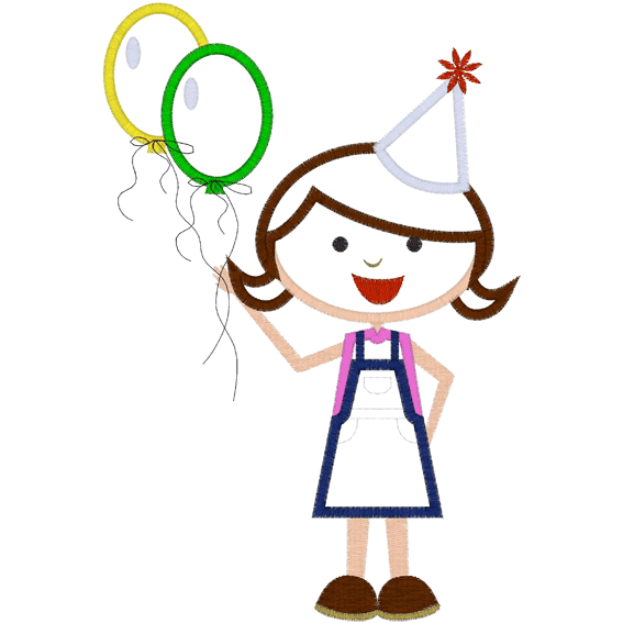 Kids & Balloons (A2) Birthday Girl Applique 5x7