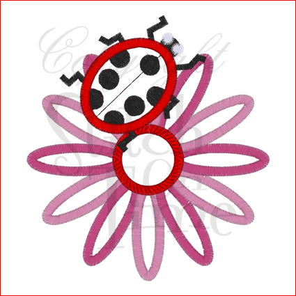 Ladybuggy (20) Ladybug on Flower Applique 5x7