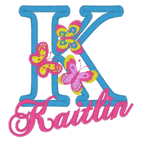 Letters (A151) K Kaitlin with Butterflies Applique 4x4