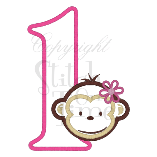 Monkies (50) 1 with Bow Monkey Applique 5x7