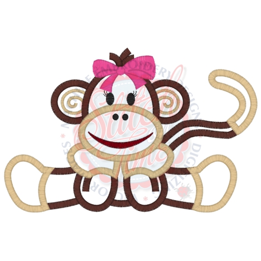Monkies (83) Sock Monkey Girl Applique 5x7