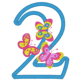 Numbers (A11) 2 with Butterflies Applique 4x4