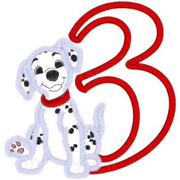 Numbers (A18) 3 With a Dalmation Dog Applique 5x7