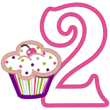 Numbers (A26) 2 with cupcake Applique 5x7