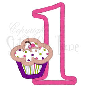 Numbers (34) 1 with cupcake Applique 4x4