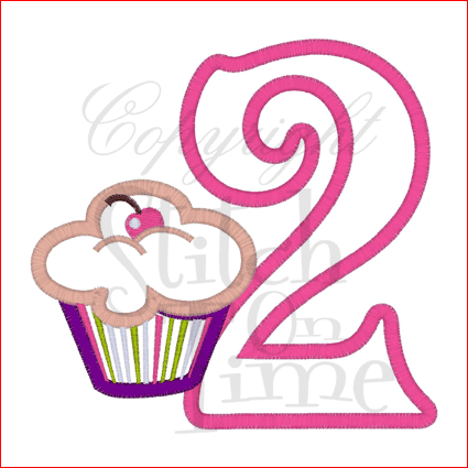 Numbers (42) 2 with cupcake Applique 5x7