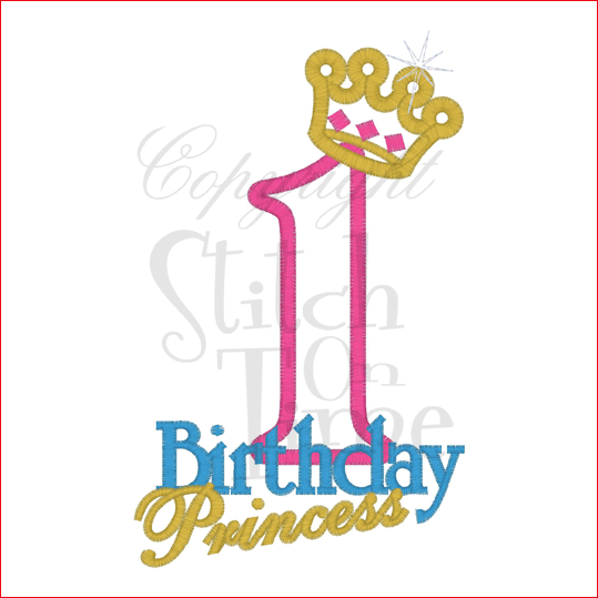 Numbers (44) 1 Birthday Princess Applique 5x7