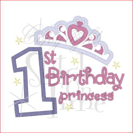 Numbers (48) 1st Birthday Princess Applique 5x7