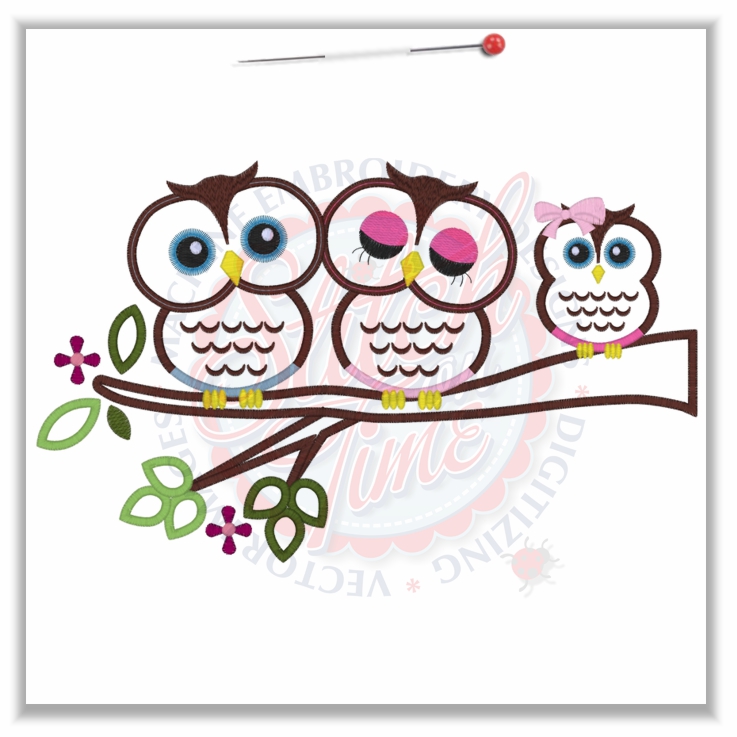 Owl (50) Daddy Mommy & Baby Applique 8x12