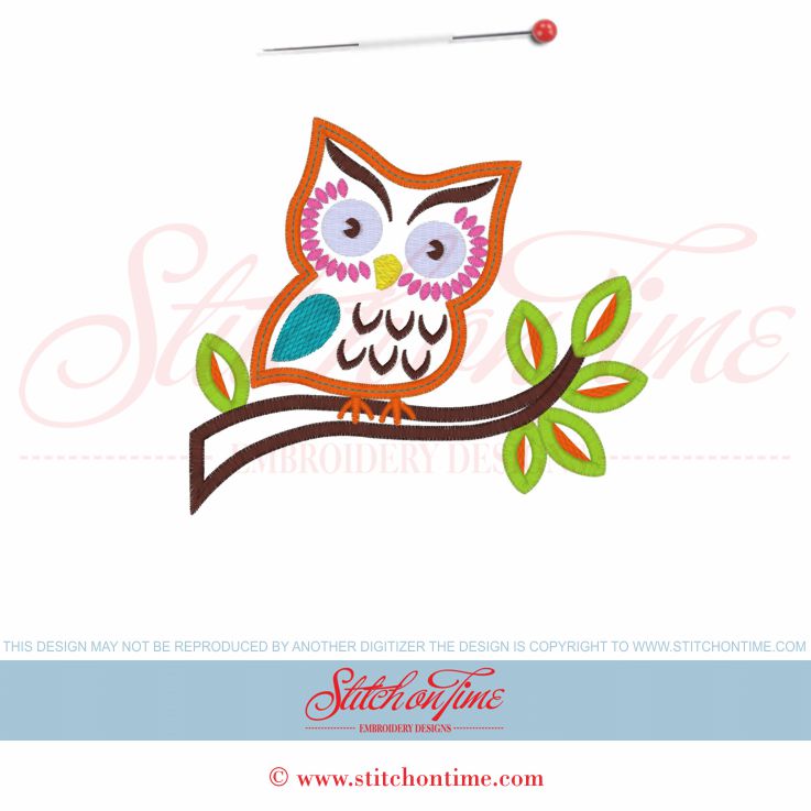 67 Owl : Owl On Branch Applique 5x7