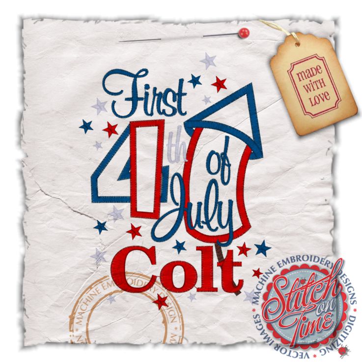 Patriotic (73) First 4th of July Colt Applique 5x7
