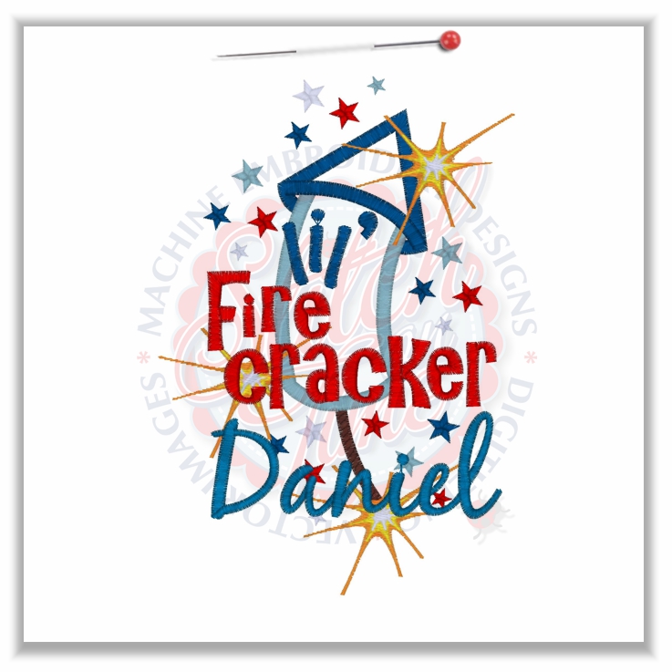 Patriotic (92) Lil' Firecracker With Name Applique 5x7