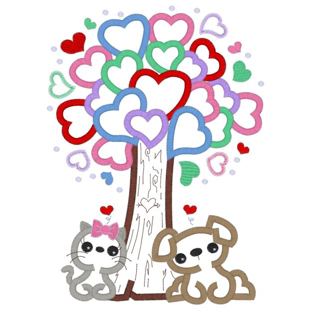 PDS (146) Love Tree Cat & Dog Applique 6x10
