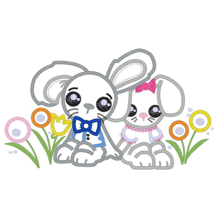 PDS (162) Easter Girl & Boy Bunny Applique 6x10
